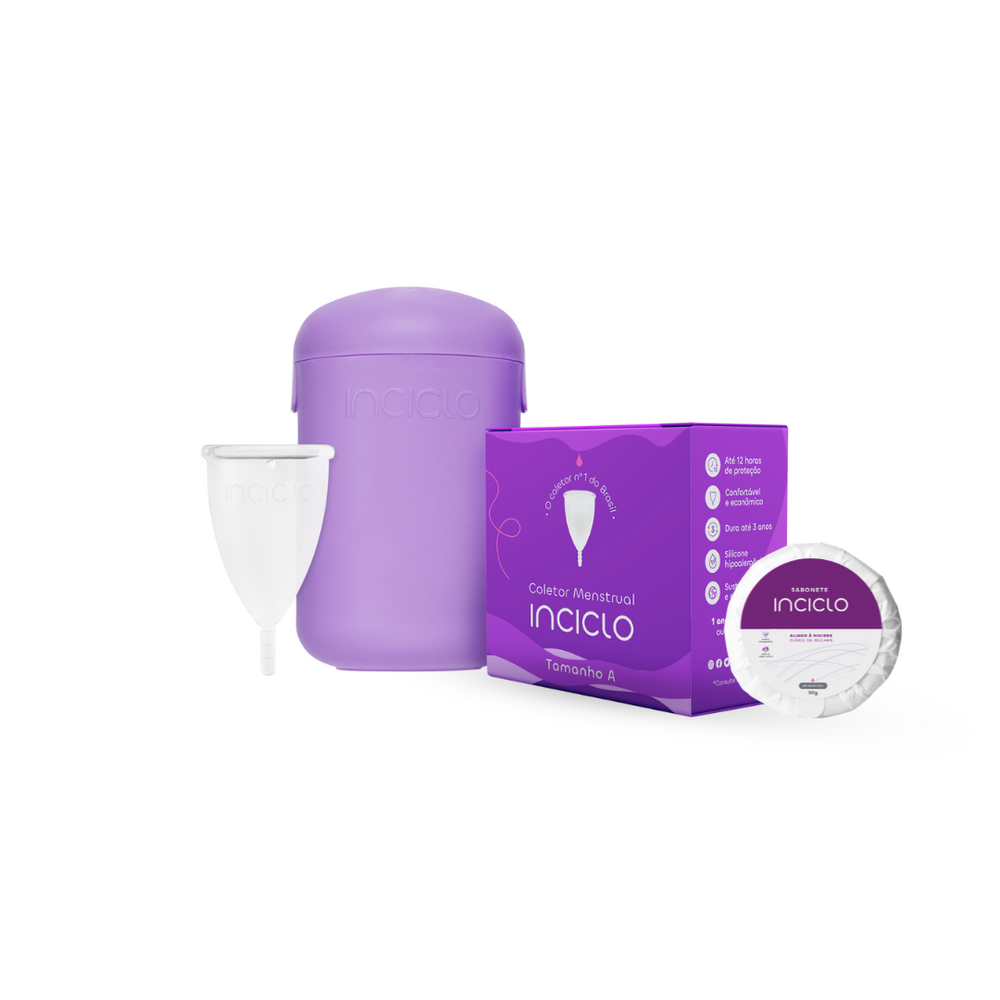 Kit Coletor Menstrual + Cápsula Esterilizadora + Sabonete Íntimo em Barra Inciclo
