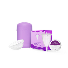 Coletor Menstrual + Disco Menstrual+ Cápsula Esterilizadora Lavanda + Sabonete Íntimo em Barra Inciclo - Loja Inciclo