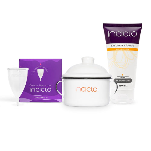 Kit Coletor Menstrual + Panelinha + Sabonete Inciclo 12 horas de proteção, para todos os tipos de fluxo, tamanho A