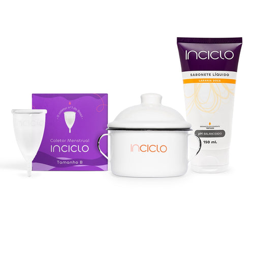 Kit Coletor Menstrual + Panelinha + Sabonete Inciclo 12 horas de proteção, para todos os tipos de fluxo, tamanho B