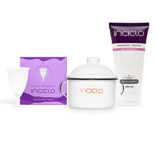 Kit Coletor Menstrual + Panelinha + Sabonete Inciclo Tamanho Teen